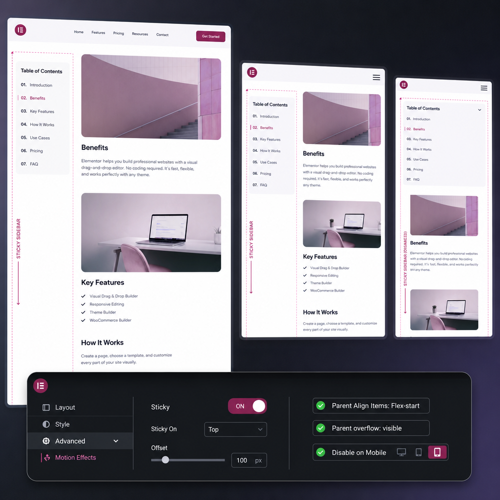 Sticky sidebar в Elementor без типових помилок